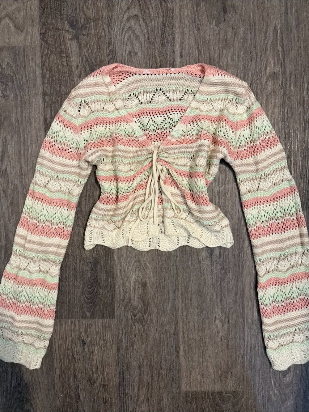 Xhilaration Crochet Tie-Front Cardigan in Cream, Pink, Mint